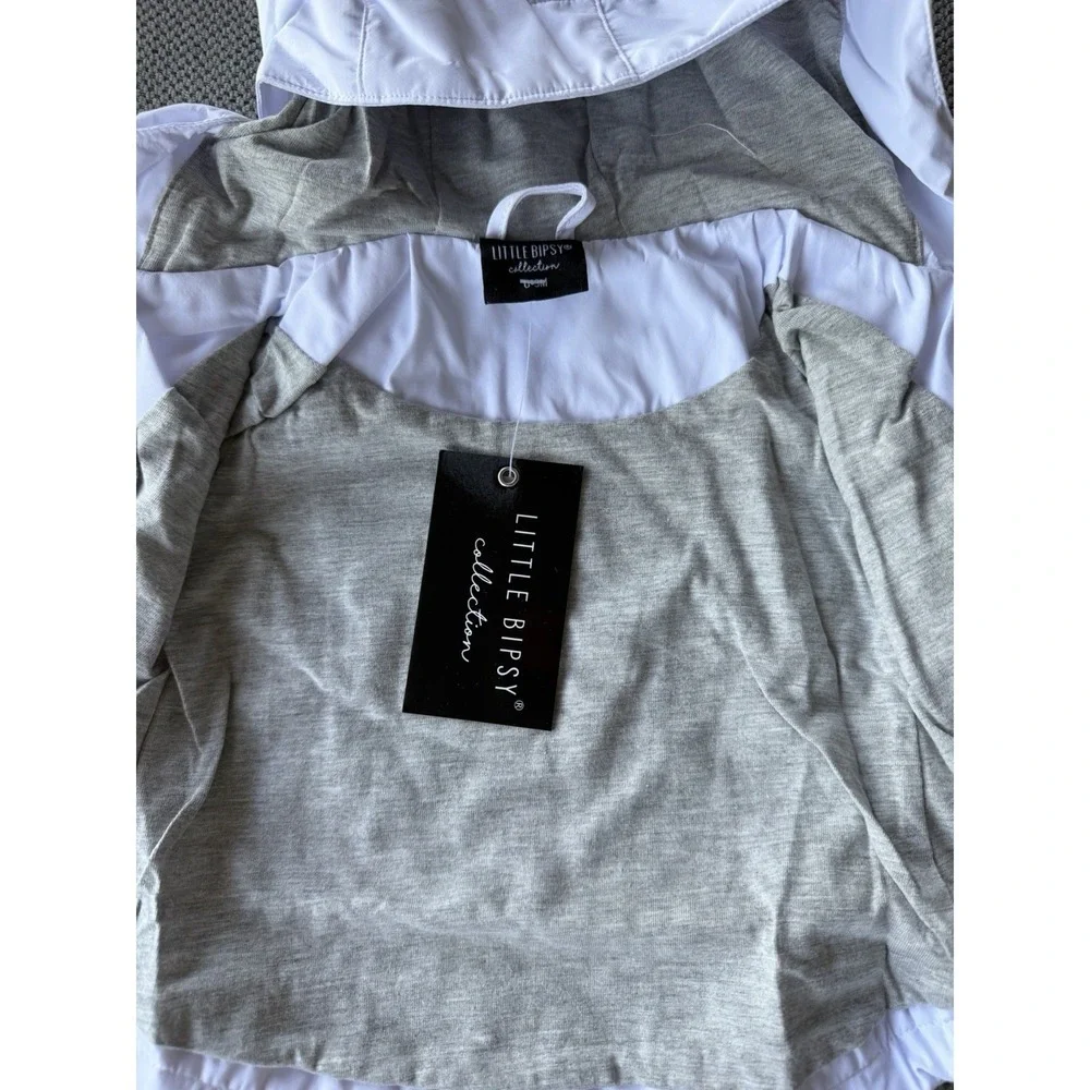 Little Bipsy Windbreaker Jacket 0-3M White Hooded Zip Up Baby NWT